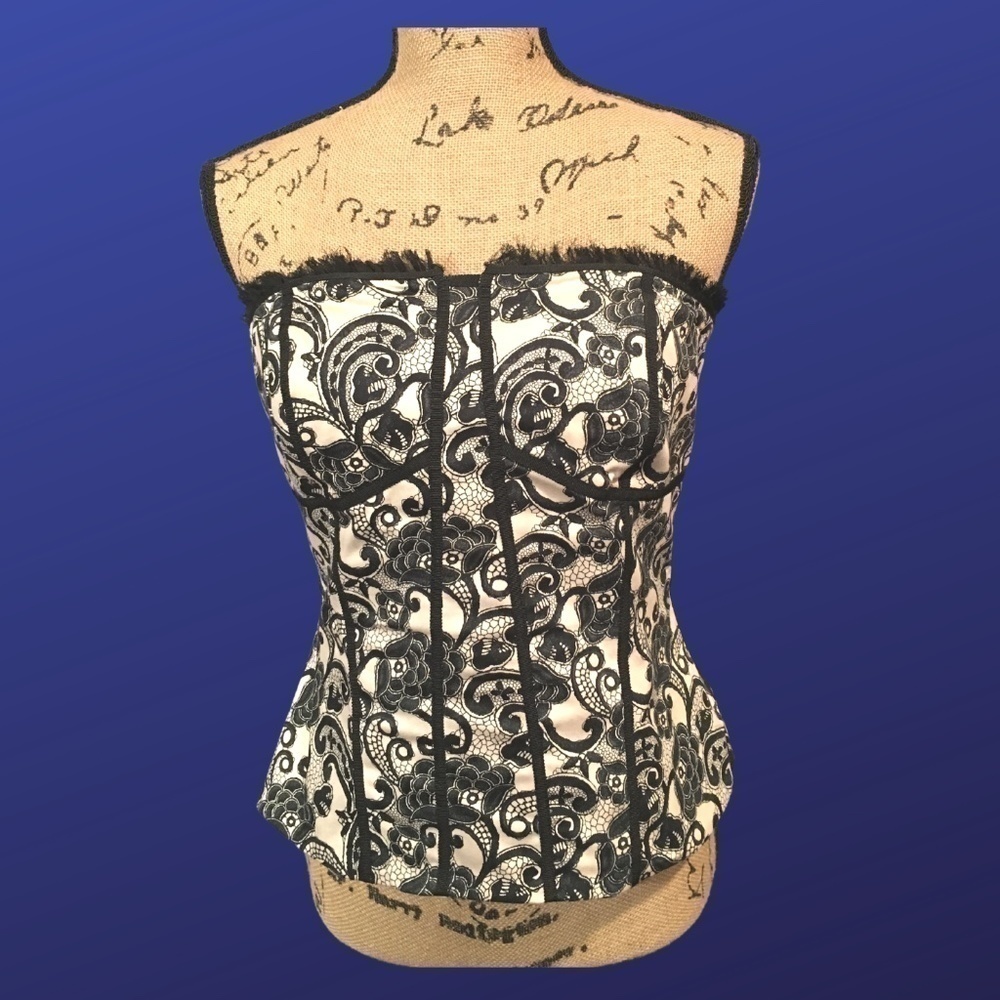 WHITE HOUSE BLACK MARKET Corset Top, CREAM/BLACK, Women's 8, Pre-owned, EUC